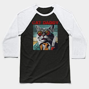 Cat Daddy Vintage Eighties Style Cat Retro Distressed1 Baseball T-Shirt